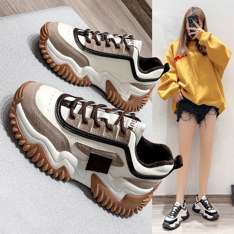 Giày dép 2021 mới lưới người nổi tiếng thể thao của phụ nữ bình thường sinh viên nổ hoang dã cha mùa đông cộng với nhung