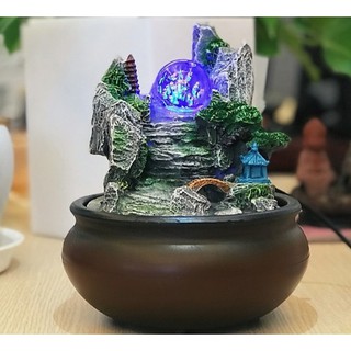 Thác nước phong thuỷ để bàn tiểu cảnh non bộ hòn non bộ tặng kèm máy bơm và quả cầu thuỷ tinh