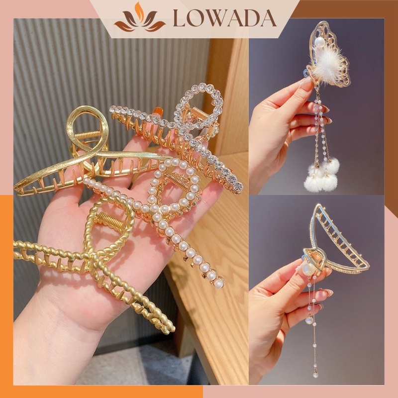 Kẹp tóc hàn quốc càng cua đính đá pha lê kim loại cute sang trọng cao cấp tiểu thư hot trend cỡ lớn cho nữ Lowada