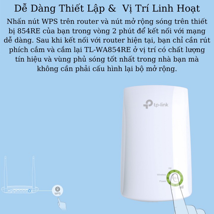 Kích wifi TP-LINK TL-WA854RE , Tốc Độ 300Mbps , Chức năng điều khiển LED bao gồm Chế độ ban đêm cho giấc ngủ yên bình | BigBuy360 - bigbuy360.vn