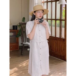 Váy linen sơ mi cúc gỗ (có may bigsize)