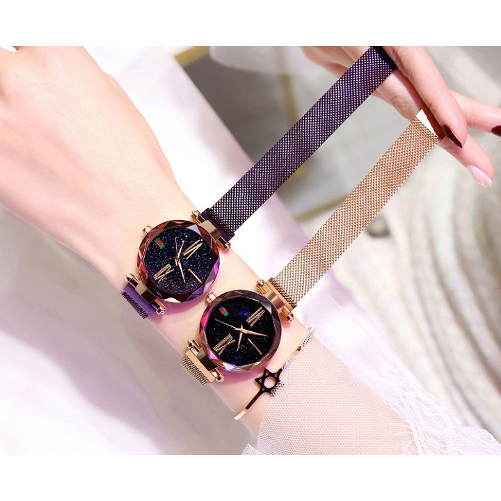 Đồng hồ nữ dây nam châm Titanium cao cấp - MÀU VÀNG + TÍM