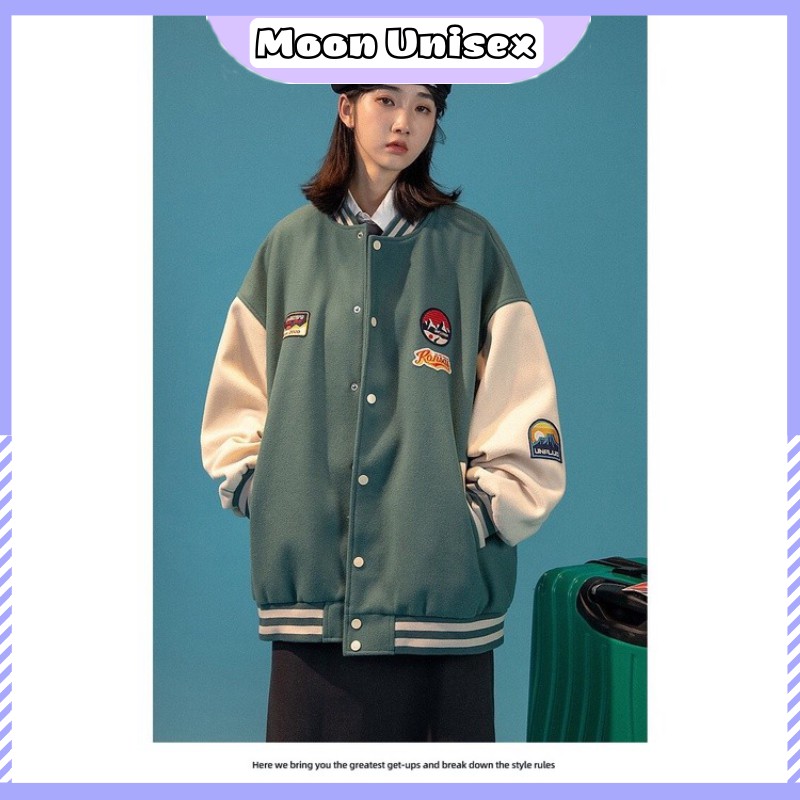 Áo khoác bomber cúc bấm phối tay KANSAS phom rộng unisex - Moon Unisex