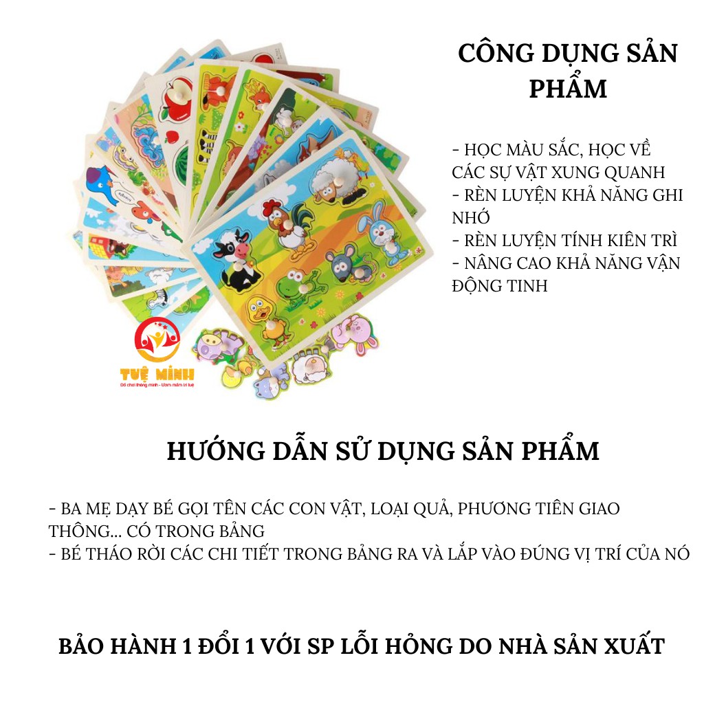 Đồ Chơi Bảng ghép Gỗ Có Núm Cầm Hàng Loại 1, Đẹp, Chắc Chắn Cho Bé Phát Triển Tư Duy