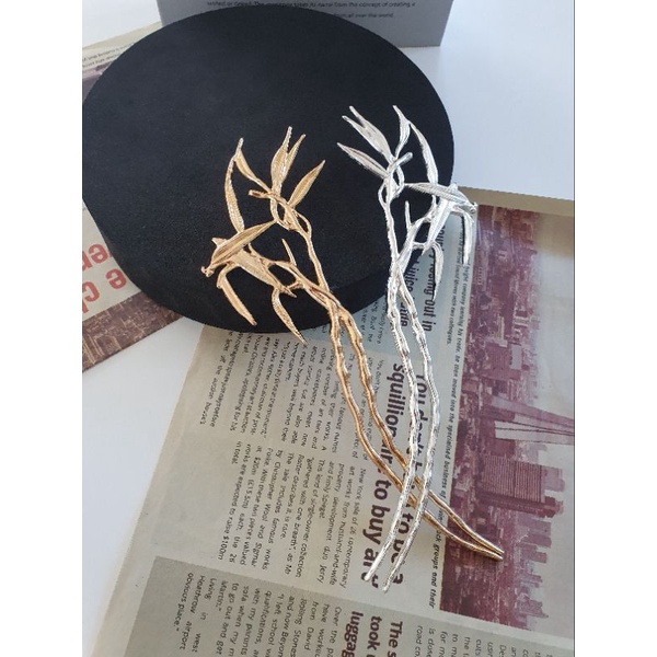 (1 cái)Trâm cài tóc cổ trang hoa tiết cành trúc kép, trâm đúc, Trâm cổ trang