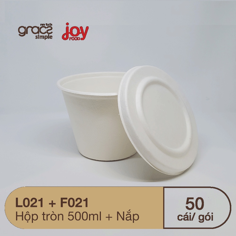 50 hộp tròn bã mía Thái Lan 500ml, hộp dùng 1 lần thân thiện với môi trường/ Kèm Nắp