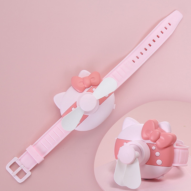 Quạt mini Đeo Cổ Tay Sạc Cổng USB Hình Đồng Hồ Hoạt Hình Dễ Thương
