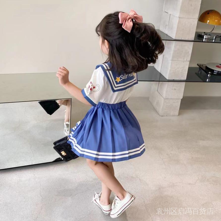Bộ Áo + Chân Váy Xếp Ly Thủy Thủ Mặt Trăng Dễ Thương Thời Trang Mùa Hè 2022 Dành Cho Bé Gái