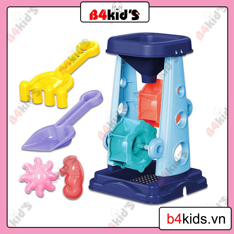 đồ chơi xây lâu đài cát cho bé gồm thùng đựng và các loại đồ xúc cát đi biển cho bé B4KIDS - C2