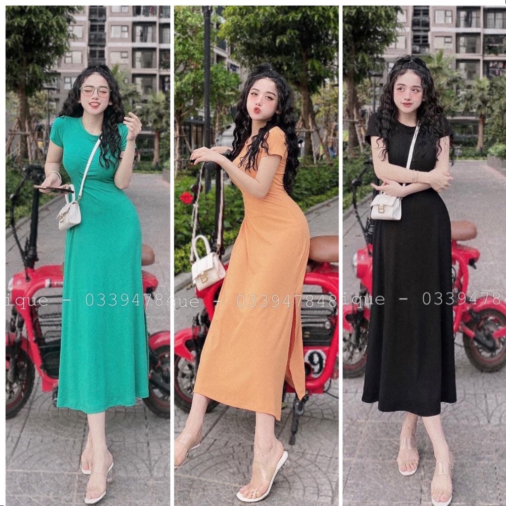 Đầm Body Cổ Tròn Form Xòe Xẻ Tà