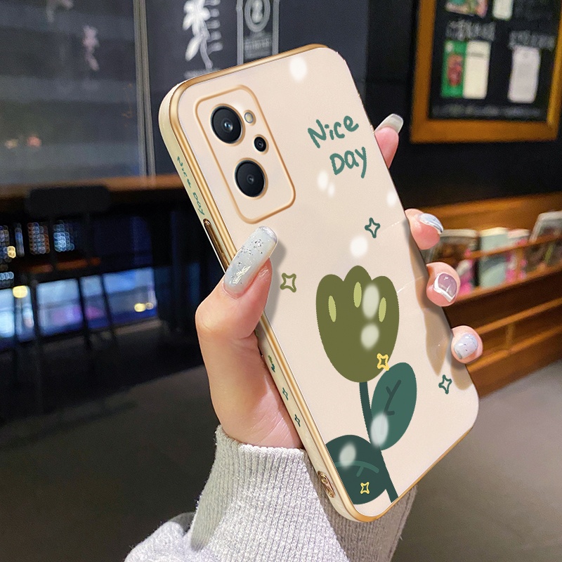 Ốp Điện Thoại Mỏng Trong Suốt Mạ Điện Chống Sốc Họa Tiết Cây Cối Cho Realme 9i