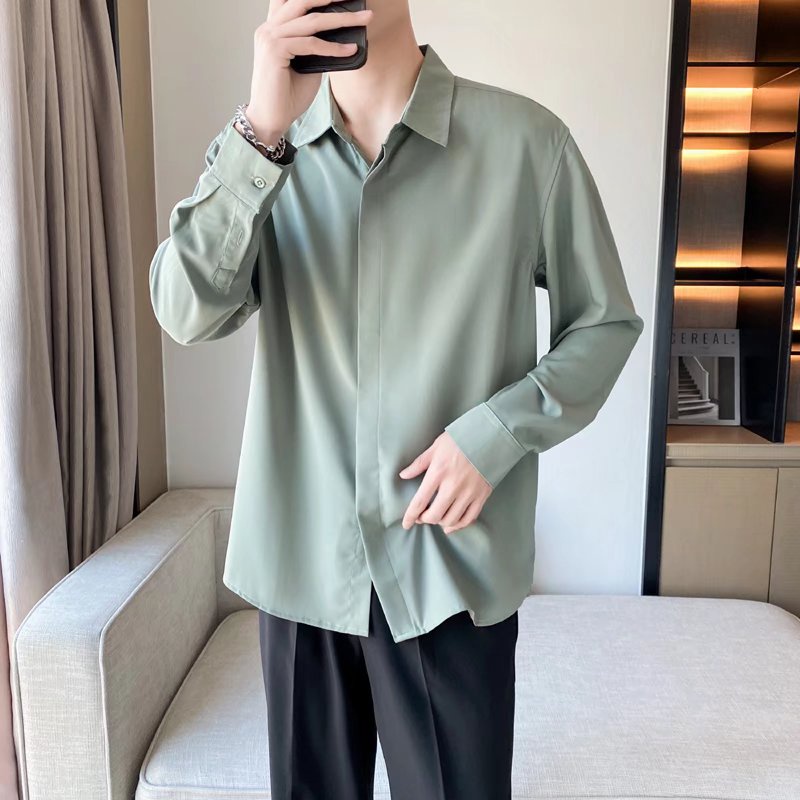 Korean Fashion New Arrival High Quality Simple Loose Long Sleeve Shirt Loose Color For Men