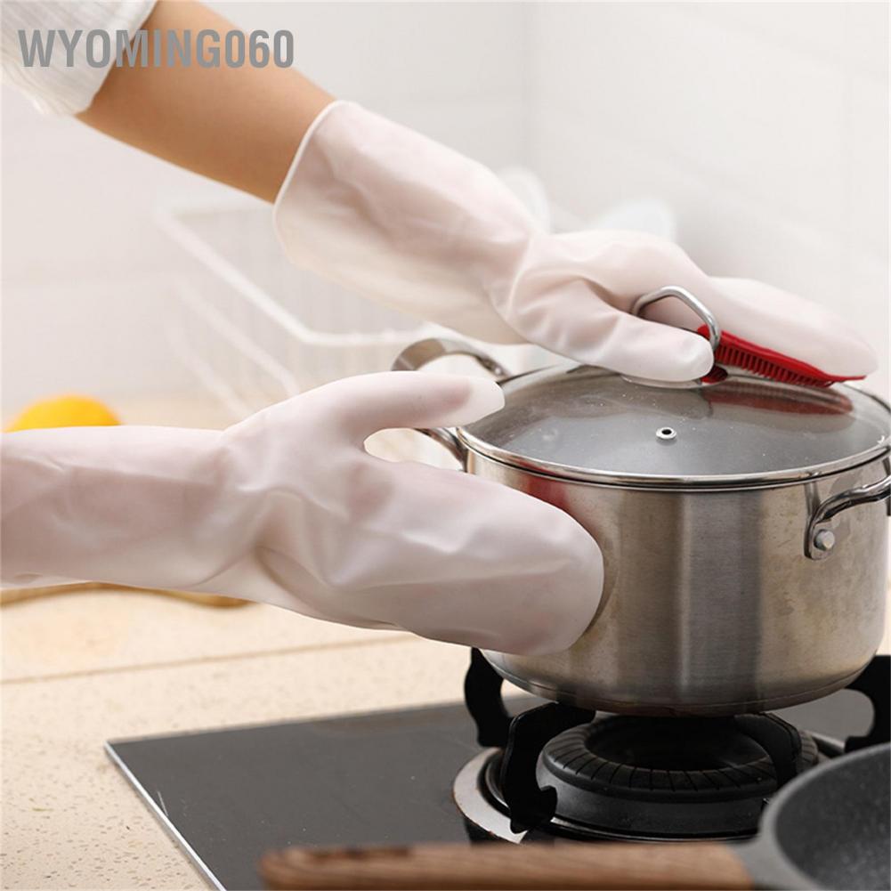 Găng tay làm sạch rửa chén Găng tay làm việc nhà dày bền có bàn chải làm sạch Găng tay rửa chén【Wyoming060】