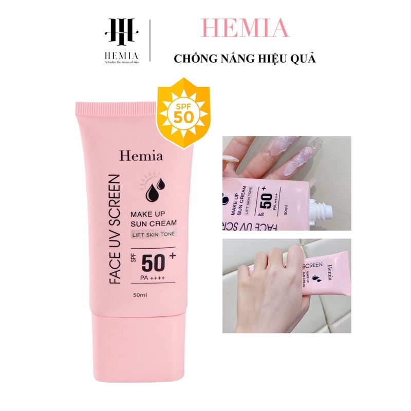 Kem chống nắng Hemia Hàn Quốc dưỡng trắng make up bảo vệ da, chống lão hóa, da dầu, da mụn, da khô, da thường