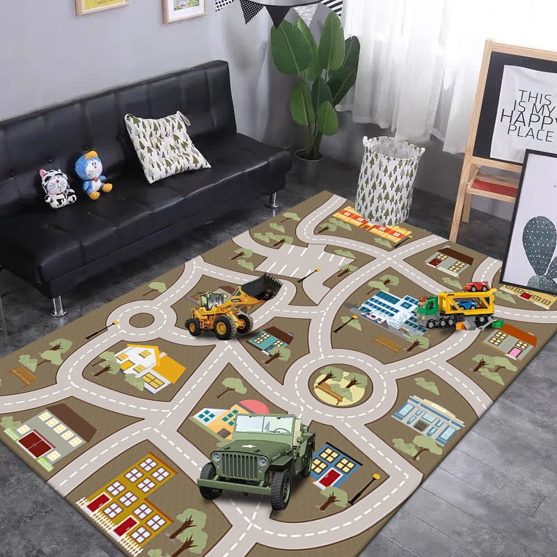 Thảm lót sàn hình bản đồ giao thông đường ray xe hơi cho bé
