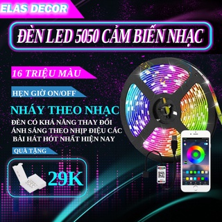 Đèn led đổi màu 5050 RGB 5m cảm biến nhạc, kết nối Bluetooth điêu khiển qua app điện thoại( tặng 1 đầu nối )