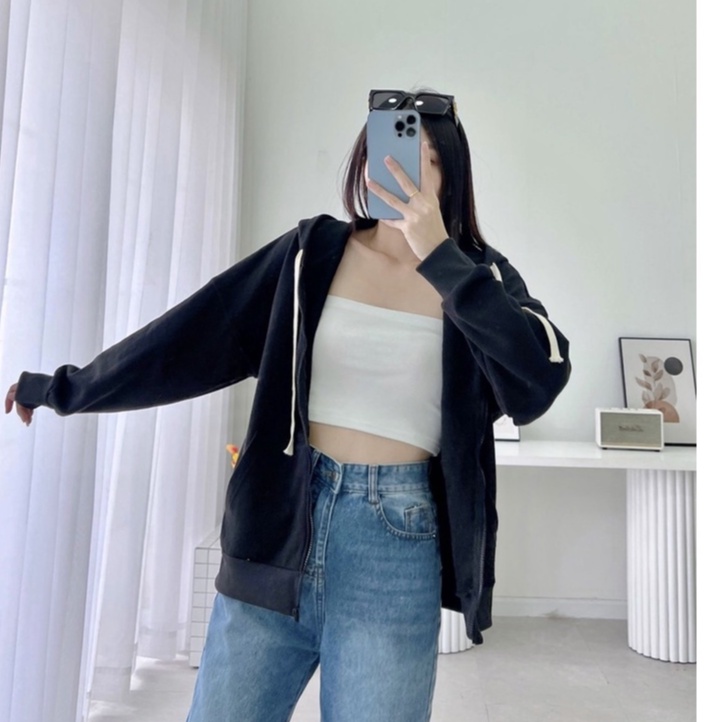 Áo khoác nỉ cotton Hoodie trơn phom nón rộng Nam Nữ Ulzzang Unisex