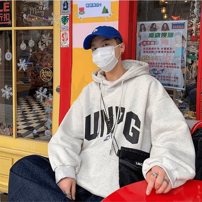 Áo hoodie Dáng Rộng In Chữ Phong Cách hip hop Đường Phố Hàn Quốc Chất Lượng Cao