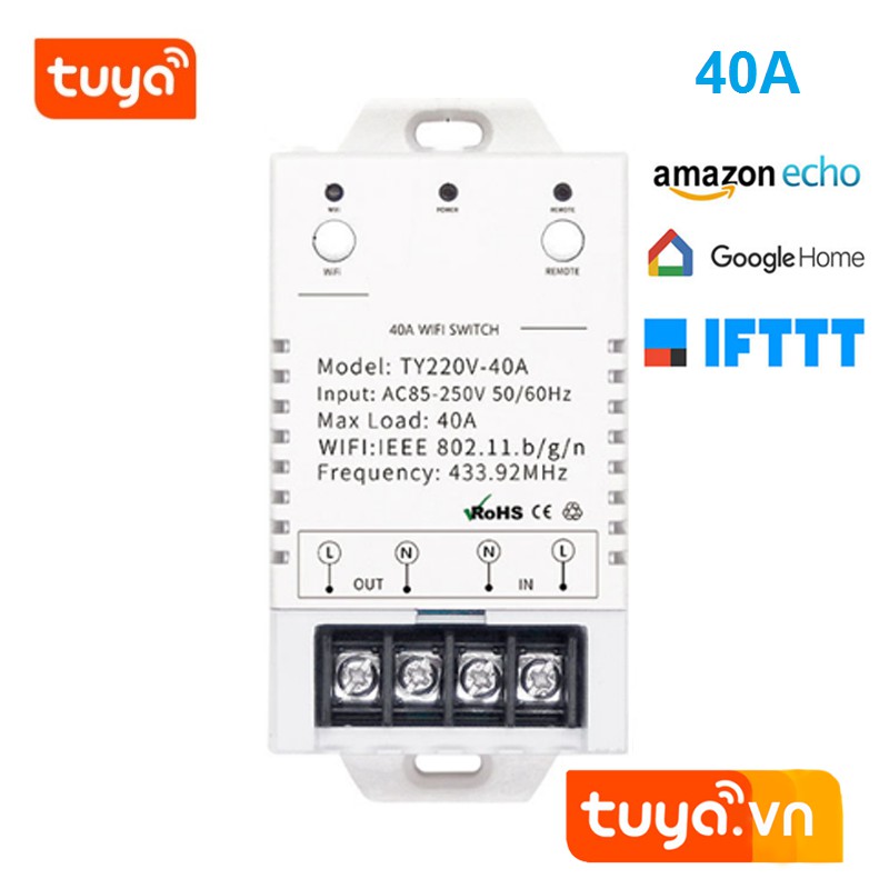 Công Tắc Wifi Và RF Công Suất Lớn 40A Tuya SHP-SW3