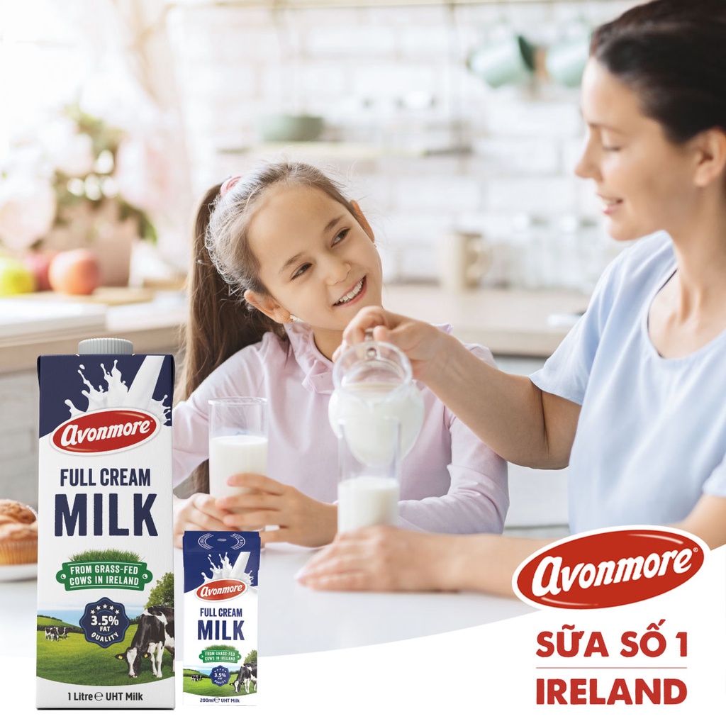 Lốc 3 hộp Sữa tươi nguyên chất tiệt trùng Avonmore UHT Full Cream Milk 200ml