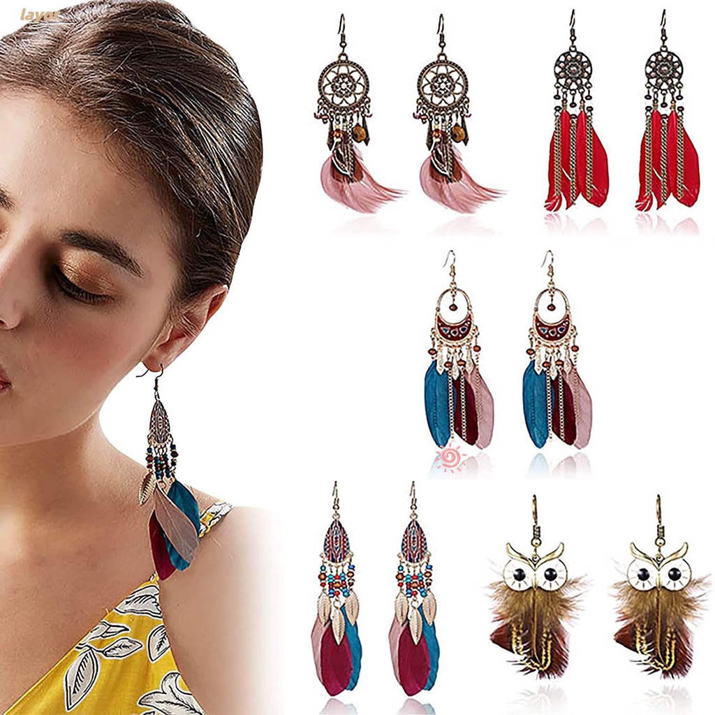 Lay Bông Tai Lông Vũ Quà Tặng|Dreamcatcher Bohemian