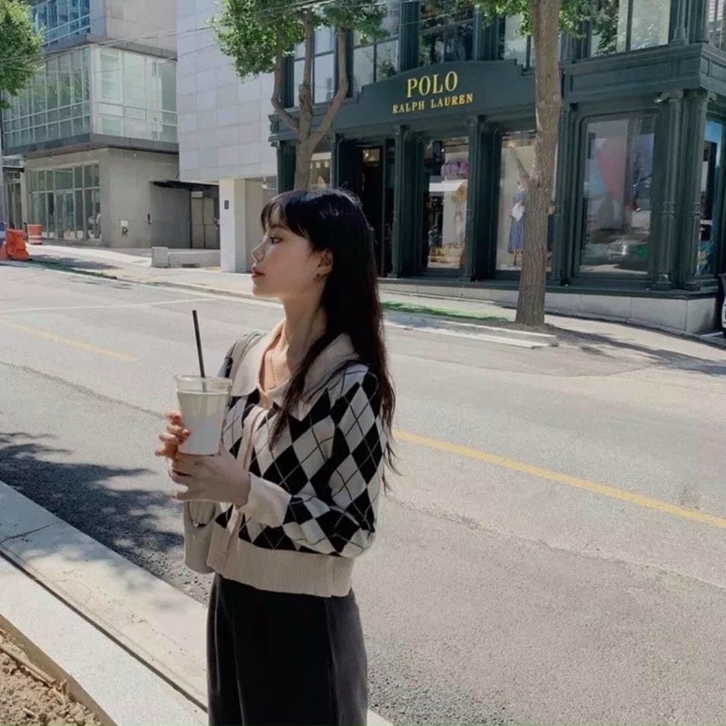 Áo khoác cadigan croptop len nữ kẻ caro dài tay thời trang Hàn Quốc- 110BK9- Đenta Shop | BigBuy360 - bigbuy360.vn