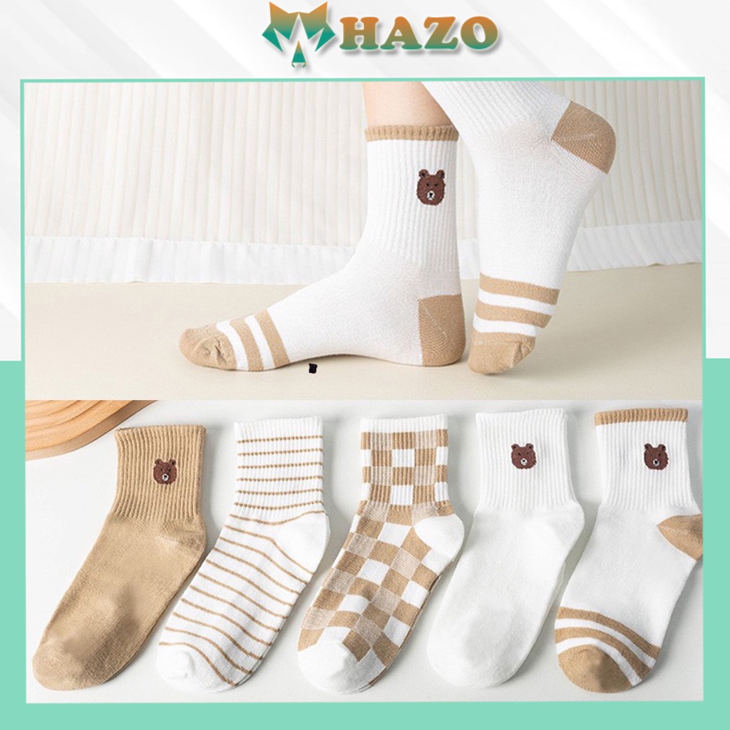 Tất Cổ Cao Vớ Cổ Cao Nam Nữ Kiểu Dáng Retro Gấu Nhiều Màu Dễ Thương 494 Vải Cotton Co Giãn Thời Trang - Hazo