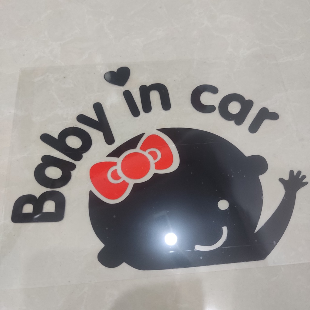 Decal Baby in Car dán xe đen trắng 13x16cm