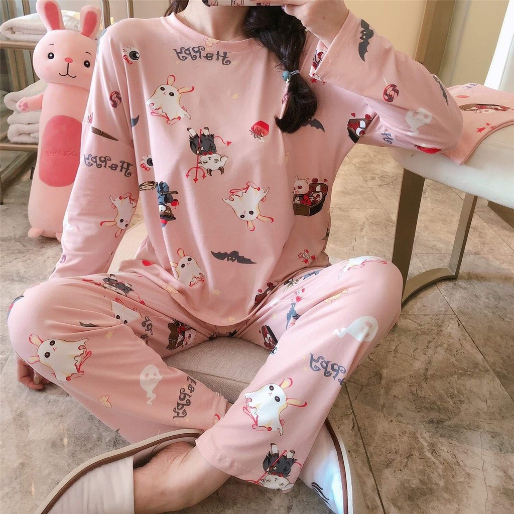 BỘ NGỦ NỈ ÁO DÀI QUẦN DÀI IN HOẠ TIẾT THỎ HỒNG VÀNG - BỘ NGỦ MẶT HỀ - ĐỒ NGỦ DÀI TAY CARTOON VỊT VÀNG