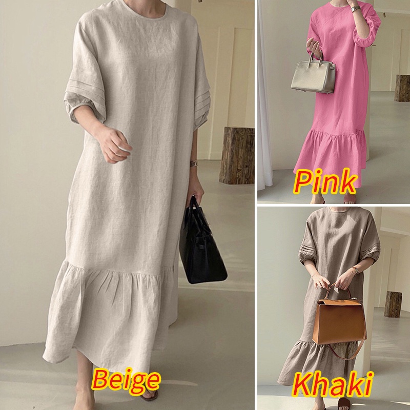 Đầm maxi Zanzea dáng rộng tay phồng đuôi cá thời trang cho nữ