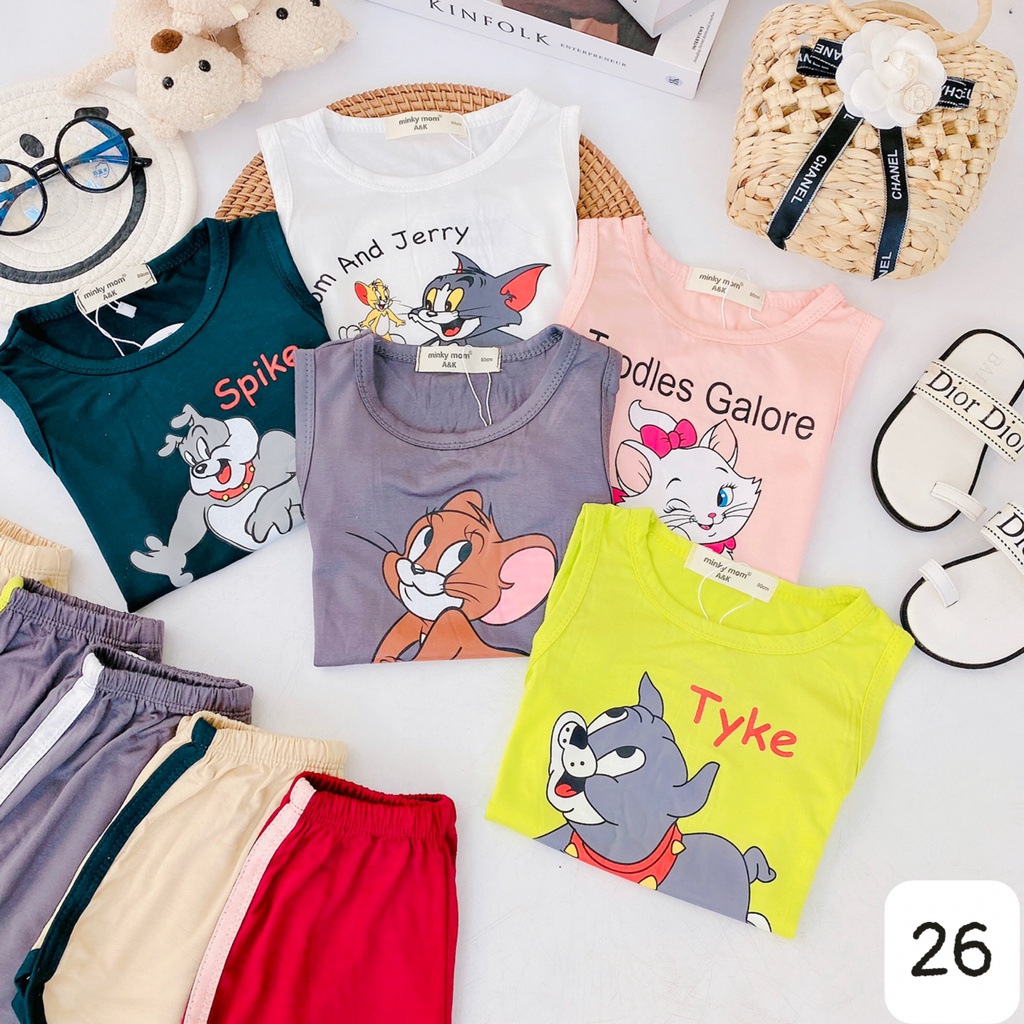 FULL SIZE (từ 8-30kg) MINKY MOM LOAỊ 1 - Bộ thun lạnh ba lỗ họa tiết TOM & JARRY siêu cute cho bé trai bé gái