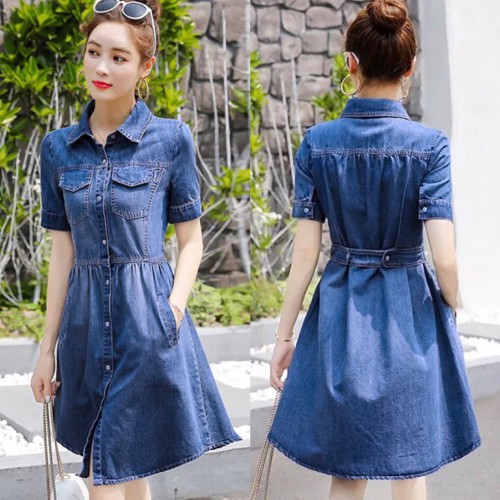🔥[HOT] ĐẦM JEAN XOÈ CỔ SƠ MI EO THUN - DT643-140