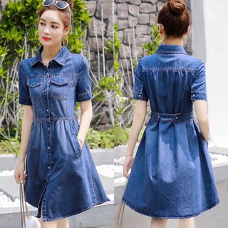 🔥[HOT] ĐẦM JEAN XOÈ CỔ SƠ MI EO THUN - DT643-140