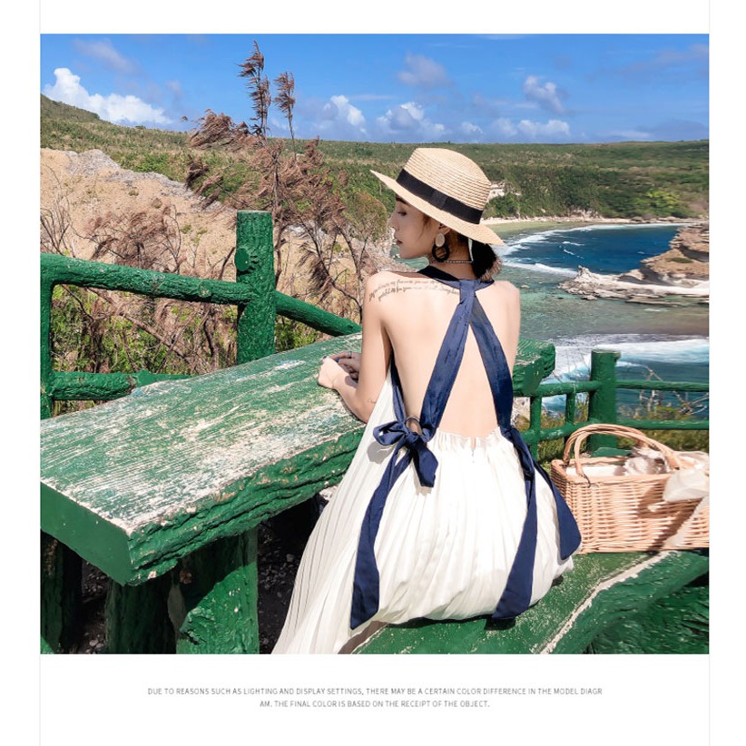 ( Hàng có sẵn ) Đầm maxi cổ yếm xếp li hở lưng siêu đẹp | BigBuy360 - bigbuy360.vn