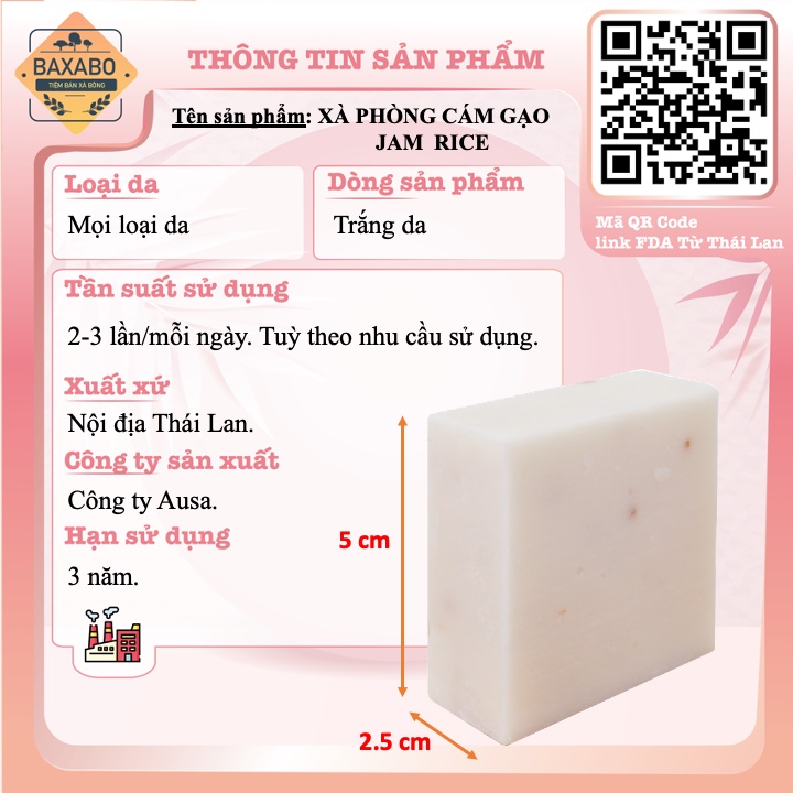 XÀ PHÒNG CÁM GẠO THÁI LAN JAM RICE MILK SOAP - XÀ PHÒNG TRẮNG DA DƯỠNG ẪM - XÀ BÔNG CỤC NỘI ĐỊA THÁI LAN - 65GR