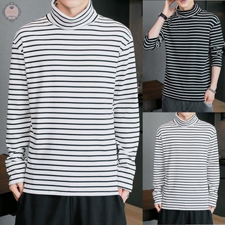 Áo thun dài tay cổ cao họa tiết kẻ sọc ngang thời trang mùa Đông cho nam