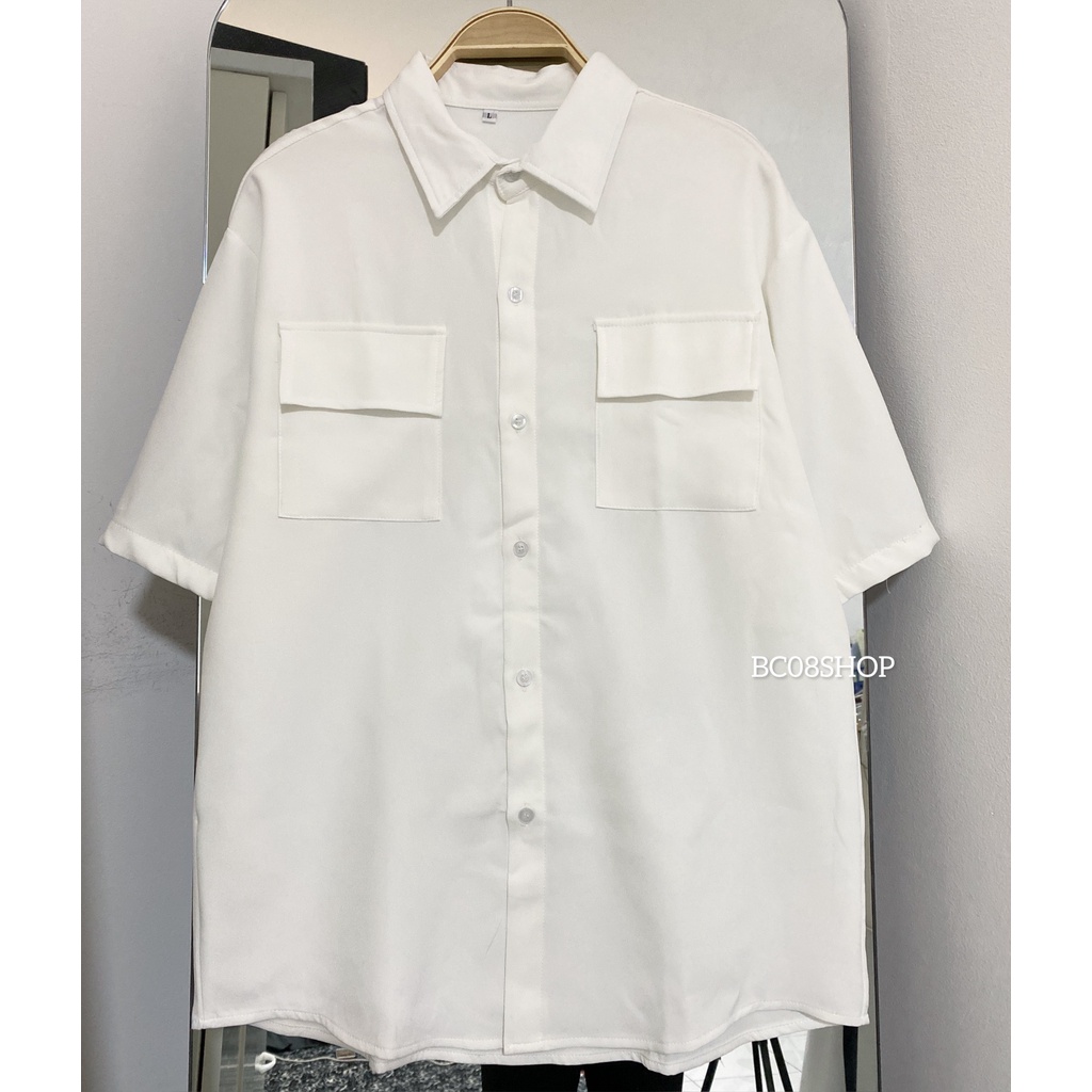 Áo Sơ Mi Túi Hộp Unisex Basic 2 màu Đen Trắng có size dáng rộng - BC102