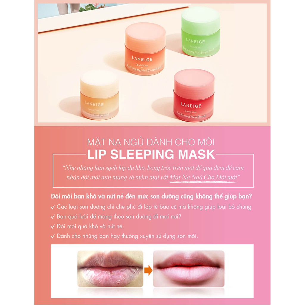 Mặt nạ ngủ môi Laneige Lip Sleeping Mask 8g dưỡng ẩm môi căng mọng Hàn Quốc