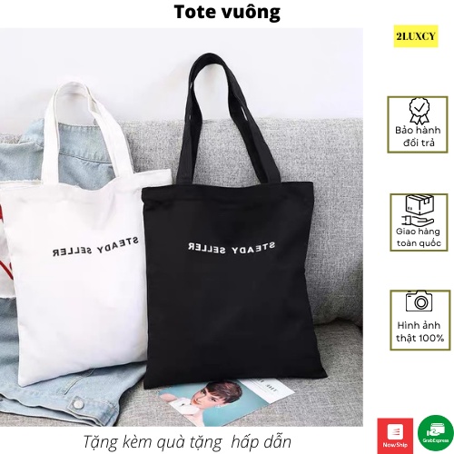 Túi Tote Vuông Vải canvas Hàn Quốc - Túi vải có khóa kéo miệng và ngăn trong - LUXCY Store