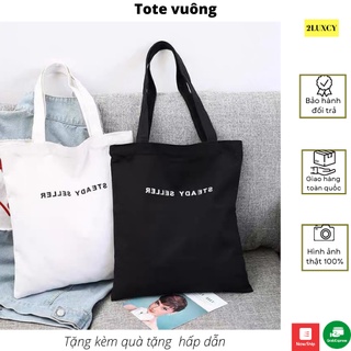 Túi Tote Vuông Vải canvas Hàn Quốc - Túi vải có khóa kéo miệng và ngăn trong - LUXCY Store thumbnail