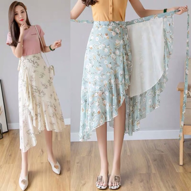 Chân váy xoè vạt chéo, chất vải voan có lớp lót , nhiều màu