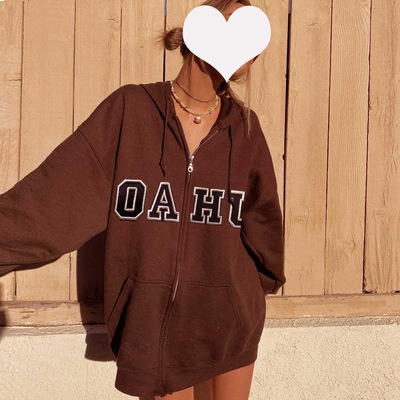áo hoodie nữ form rộng hoodie zip áo hoodie không mũ áo hoodie nữ cute Áo Khoác Cardigan Có Mũ Trùm Và Khóa Kéo Màu Nâu Phong Cách Retro Mỹ 2021 250g Thời Trang Xuân Thu Cho Nữ
