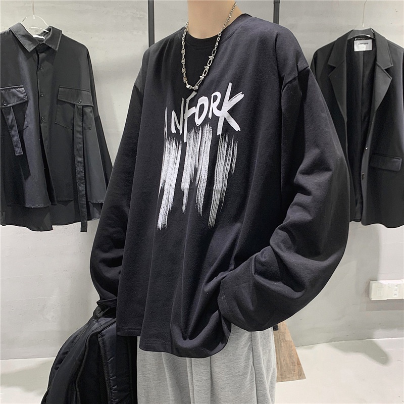 Áo Thun Tay Dài Cổ Tròn Dáng Rộng Phong Cách Hip Hop Thời Trang Mùa Thu Hàn Quốc Cho Nam