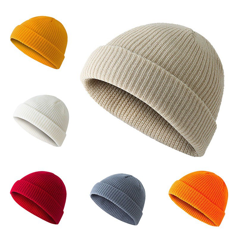 Nón trùm đầu dệt kim màu trơn cho nam và nữ