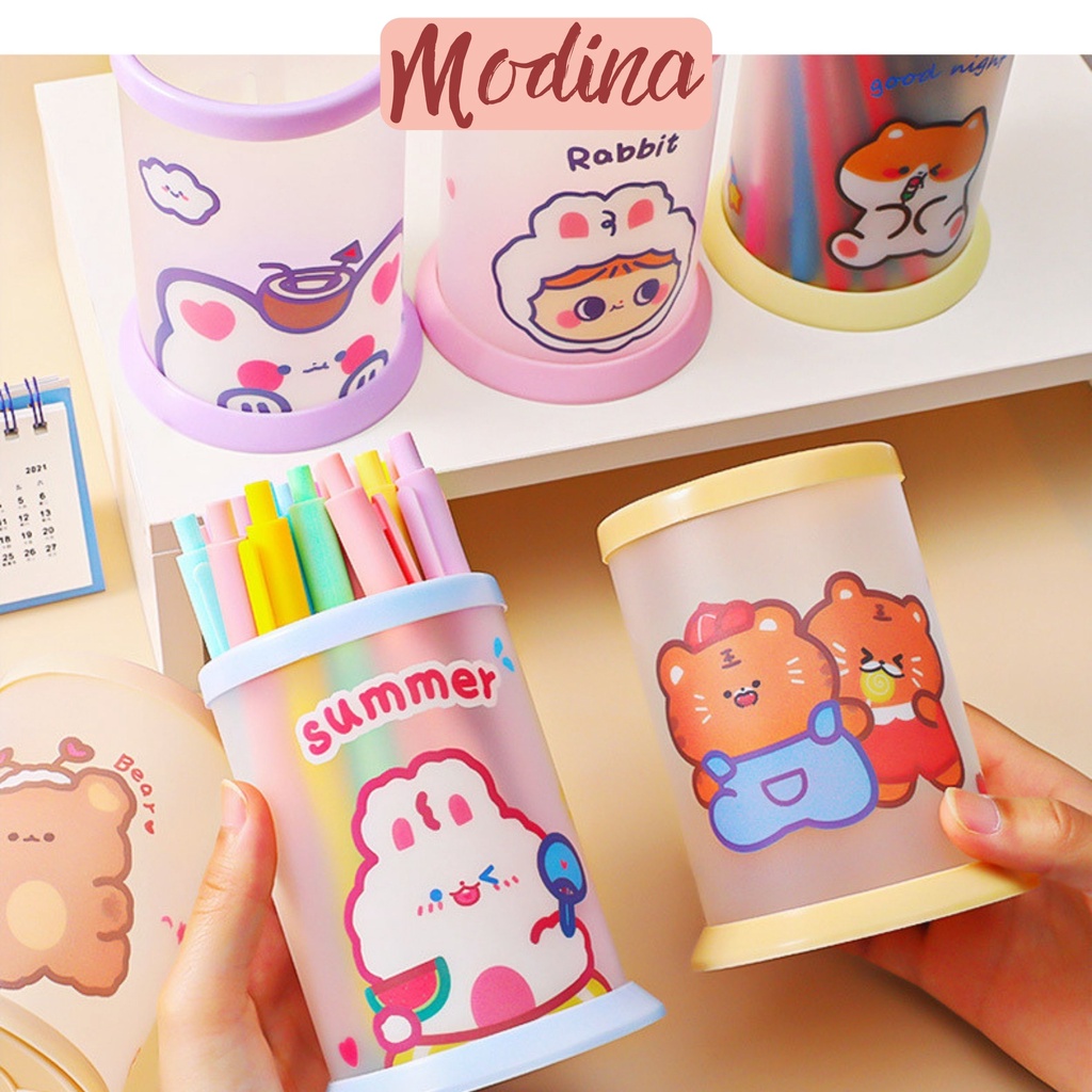 Ống đựng bút để bàn MODINA cute dễ thương, hộp bút đê bàn in hình hoạt hình