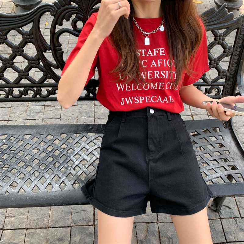 Korean version of high waist wide leg shorts loose and thin denim shorts