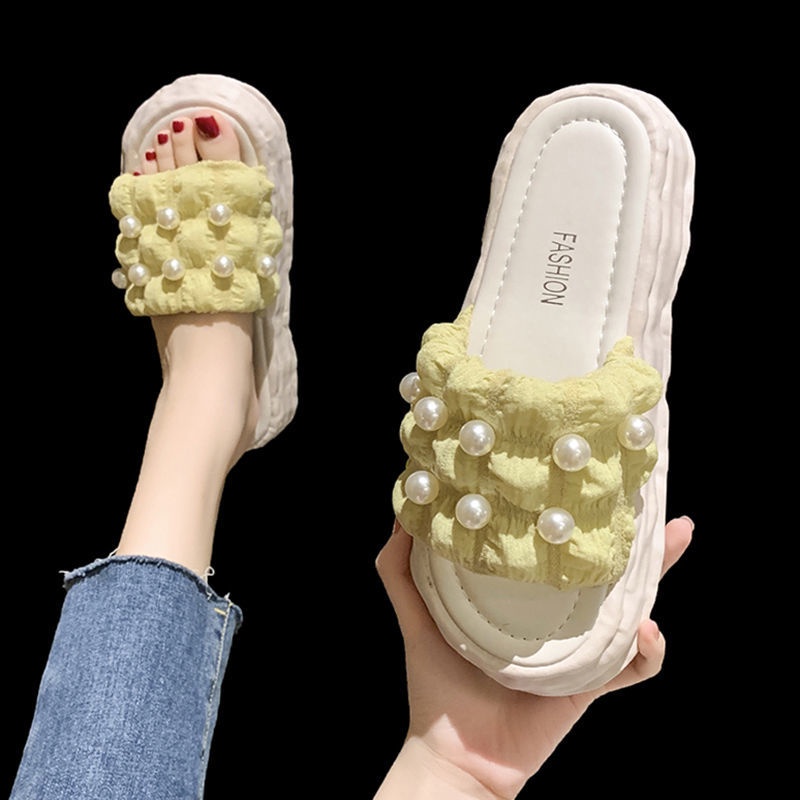 Hàng Có Sẵn ~ Dép Sandal Đế Dày Mềm Mại Đính Ngọc Trai Thời Trang Mùa Hè Bán Chạy Dành Cho Bạn Nữ Mang Ngoài Trời