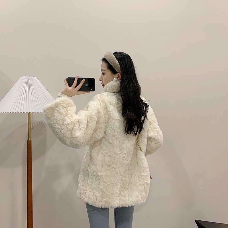 Áo Khoác Lông Cừu Nữ Mùa Đông Dày Dặn Phong Cách Hàn Quốc