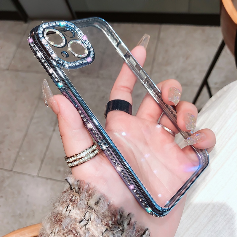 Ốp Điện Thoại Mềm Trong Suốt Viền Kim Cương Cho iPhone 13 12 11 Pro Max 12pro 13pro