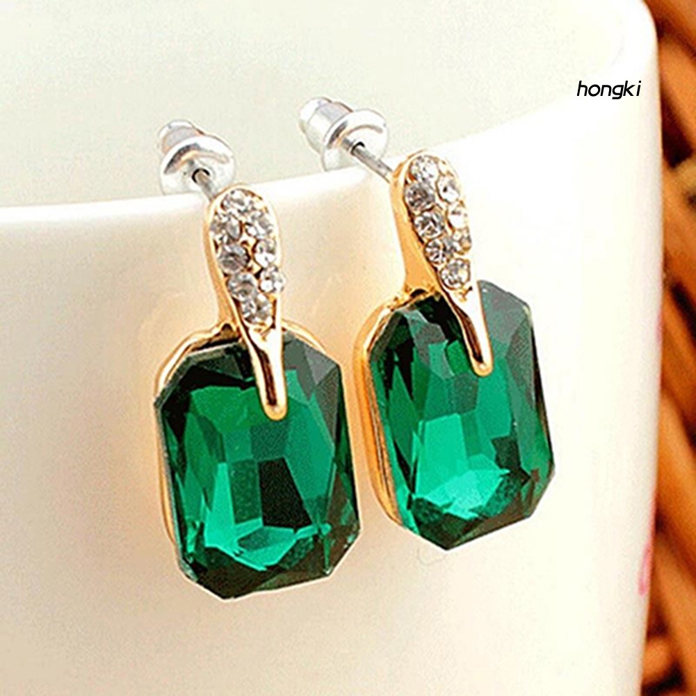 Khuyên tai đính đá hình chữ nhật lấp lánh thanh lịch cho nữ